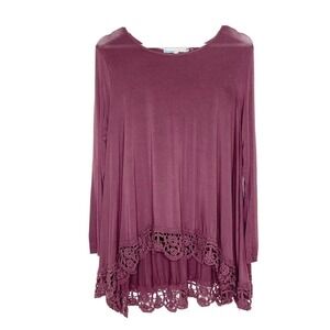 Cecico Crochet Trim Long Sleeve Swing Top